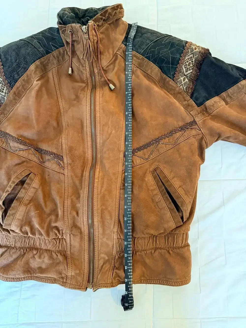 Vintage Winlit Genuine Leather Suede Southwestern Bomber Jacket Brown - Picture 12 of 14